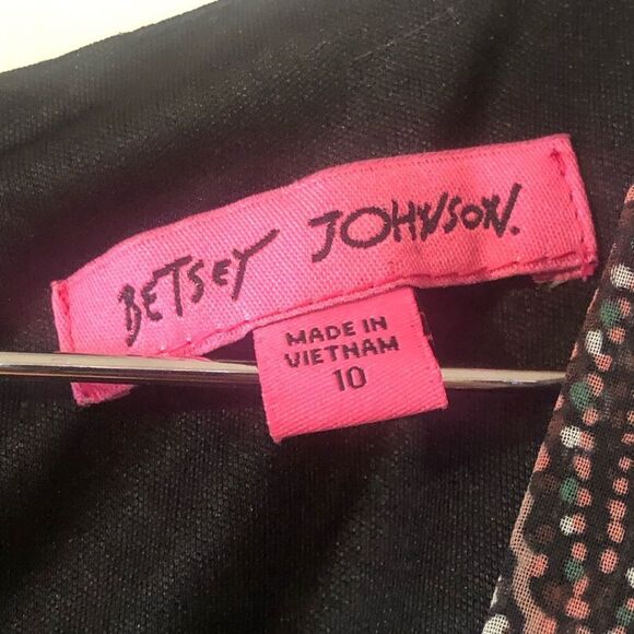 Betsy Johnson Bambi Black/Pink Paisley Ruffle Hem Vneck Flared Bell Sleeve Sz 10 - Picture 4 of 6